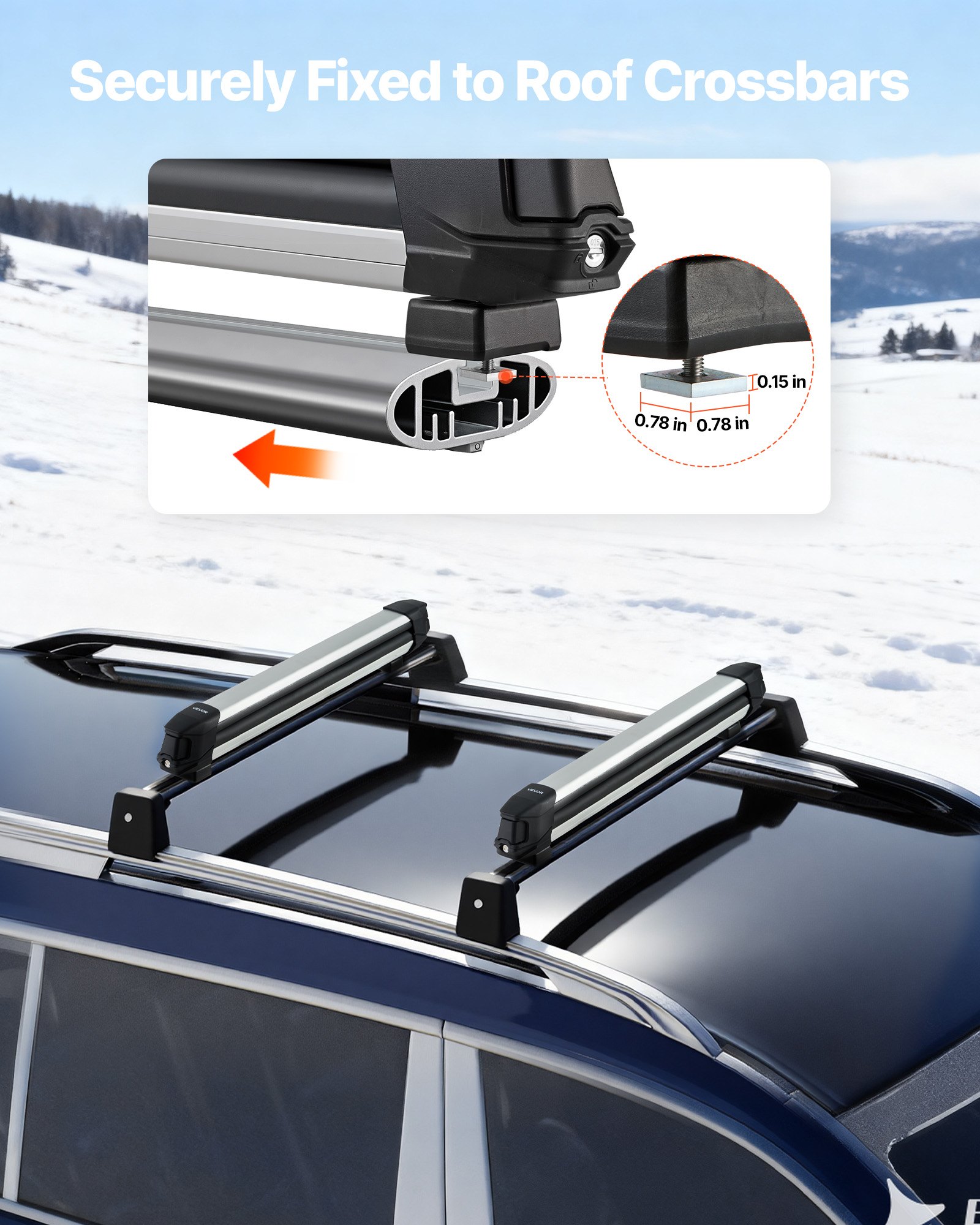 MIGZXIQTsnowboardroofrackf2 VEVORshoplv Sliding Lockable 2 Piece Aluminum Carrier