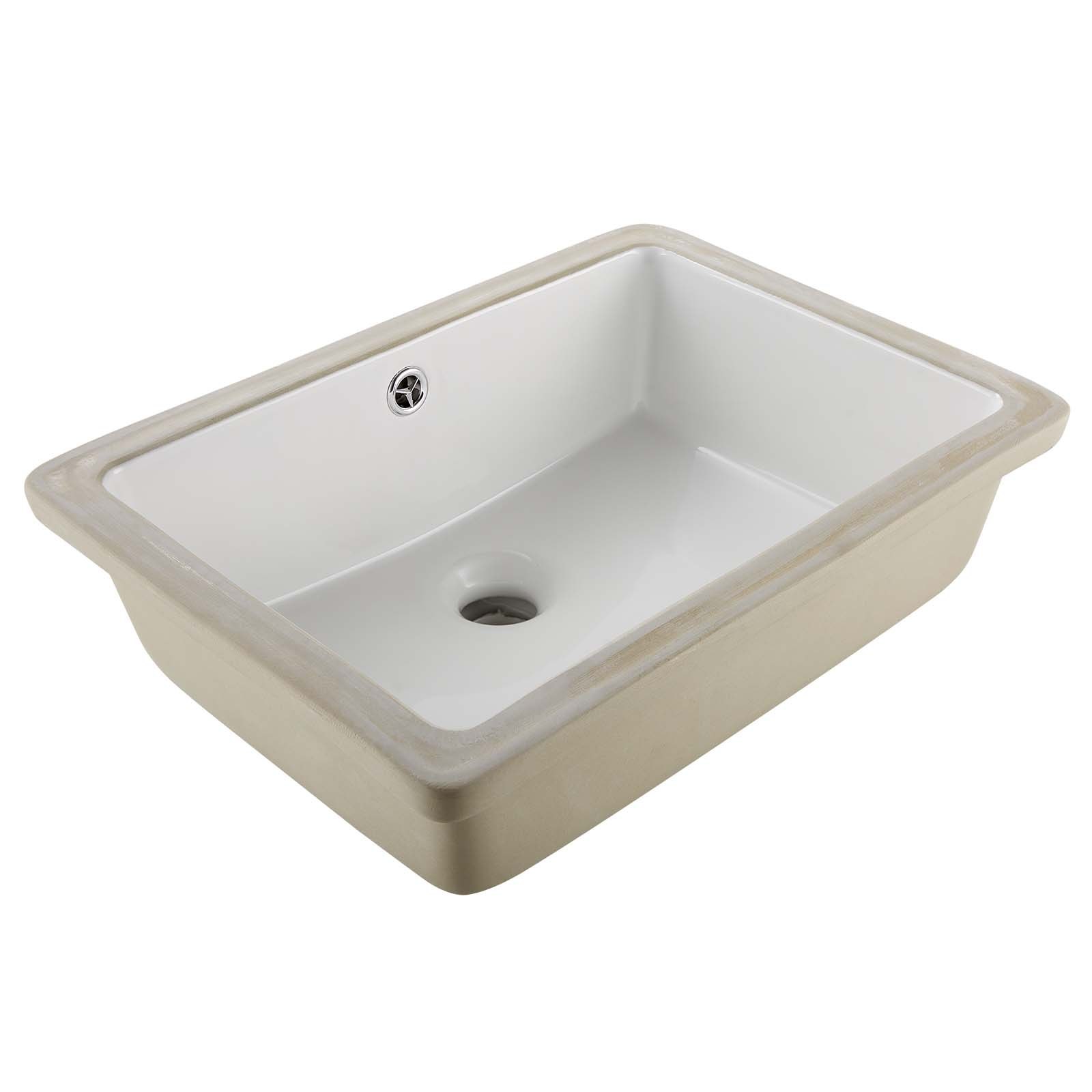 MIHPPRMHbathroomsinkm10012 VEVORshoplv VEVOR Rectangular White Ceramic Undermount Bathroom Sink 470x335 mm with Overflow Hole