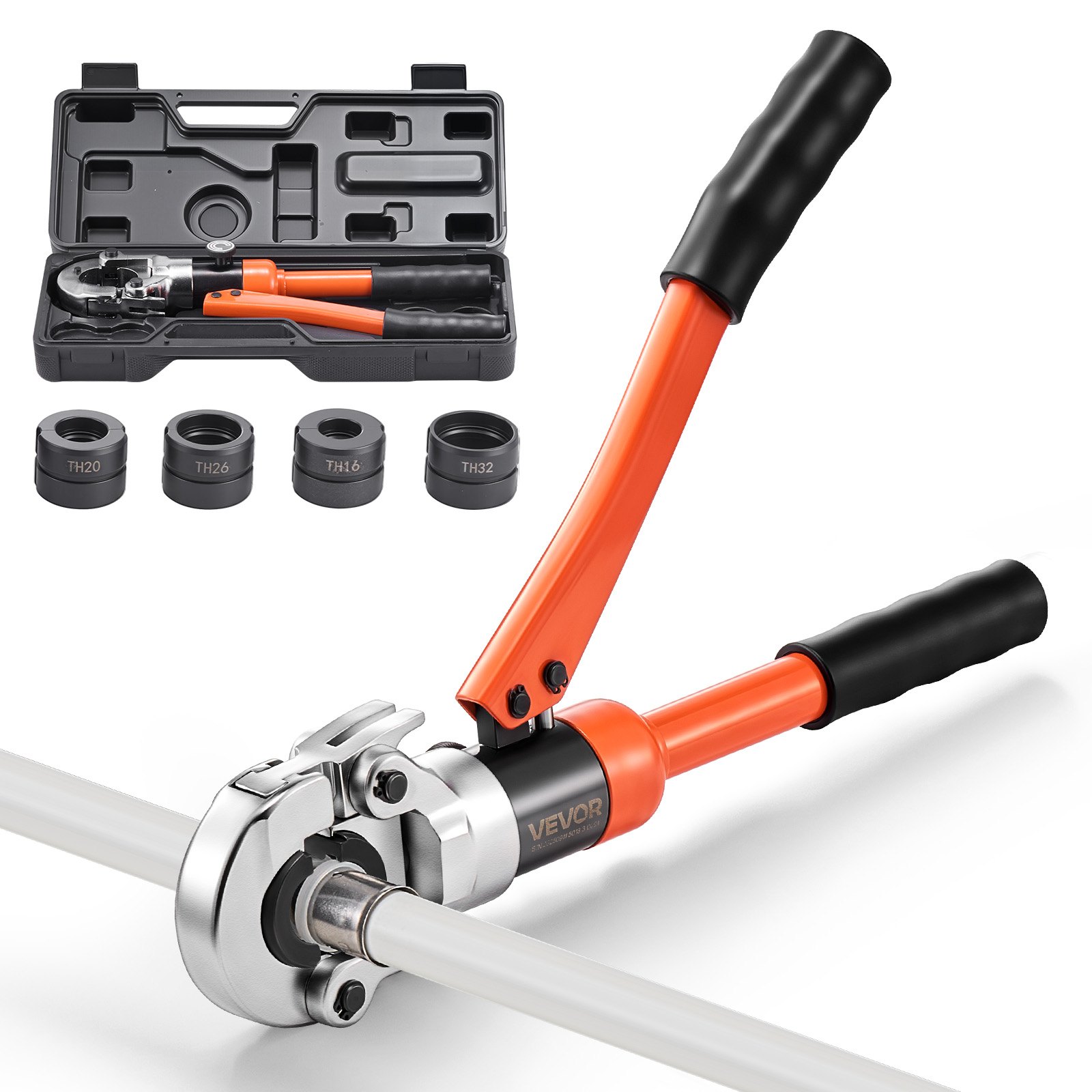 MIIFOMTGpipecrimpingtoolm10012 VEVORshoplv VEVOR Hydraulic Pipe Crimping Tool Kit with TH16 32 Jaws for PEX Aluminum Plastic Pipes