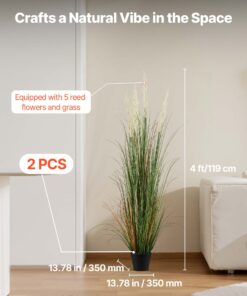 2-Pack Faux PVC Greenery with 5 Reed Flowers for Indoor Outdoor Decor