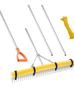 VEVOR 914mm Aluminum Landscape Rake with 2590mm Handle & 15.8m Rope – Heavy Duty Tool for Lawn