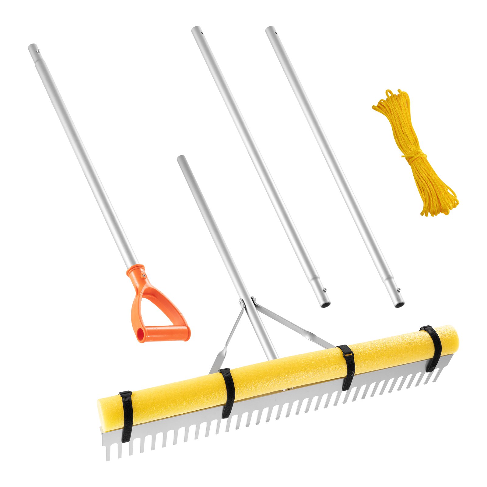 MIIVNAWXlandscaperakem10012 VEVORshoplv VEVOR 914mm Aluminum Landscape Rake with 2590mm Handle 158m Rope Heavy Duty Tool for Lawn