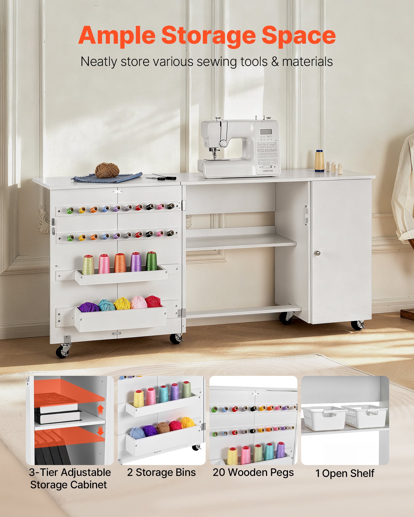 MIO55RXXsewingtablef1 VEVORshoplv 157x48cm Craft Desk on Wheels