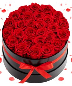 VEVOR Preserved Roses – 27 Real Eternal Red Roses in Round Box