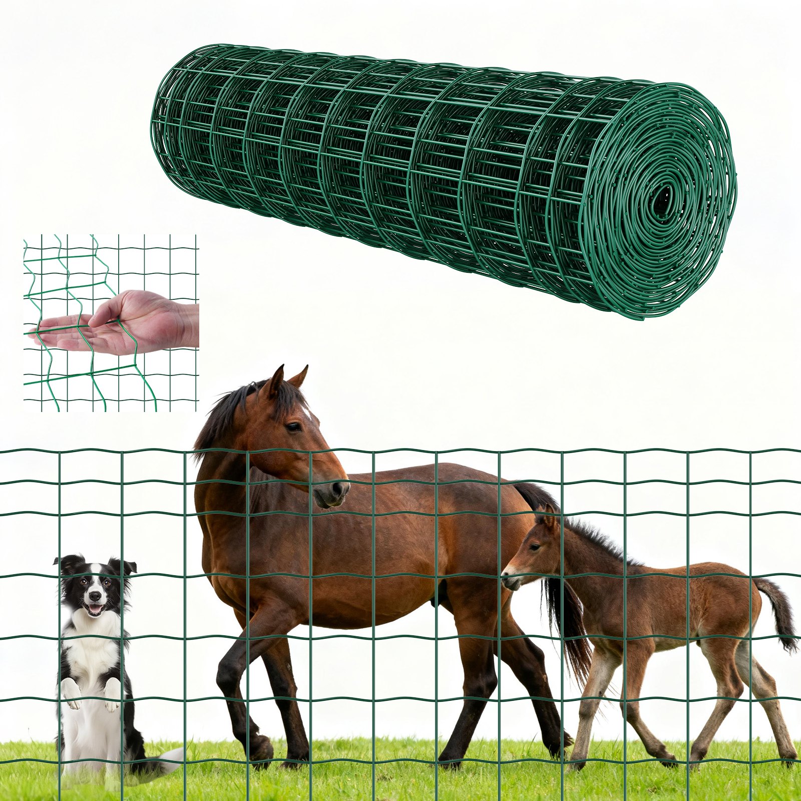 MIWPSLC8hardwareclothm10012 VEVORshoplv VEVOR 1x20 m Green Vinyl Coated Galvanized Steel Livestock Fence