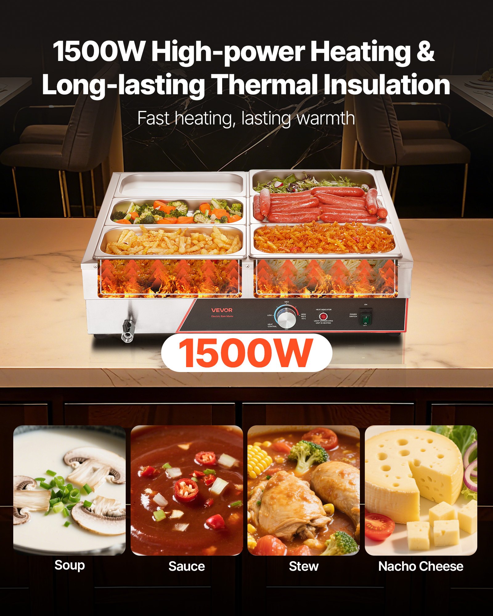 MJ107YN0commercialfoodwarmerf1 VEVORshoplv Countertop Buffet Bain Marie for Catering Restaurants