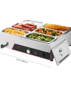 VEVOR 1500W Electric Stainless Steel Food Warmer with 6 Pans