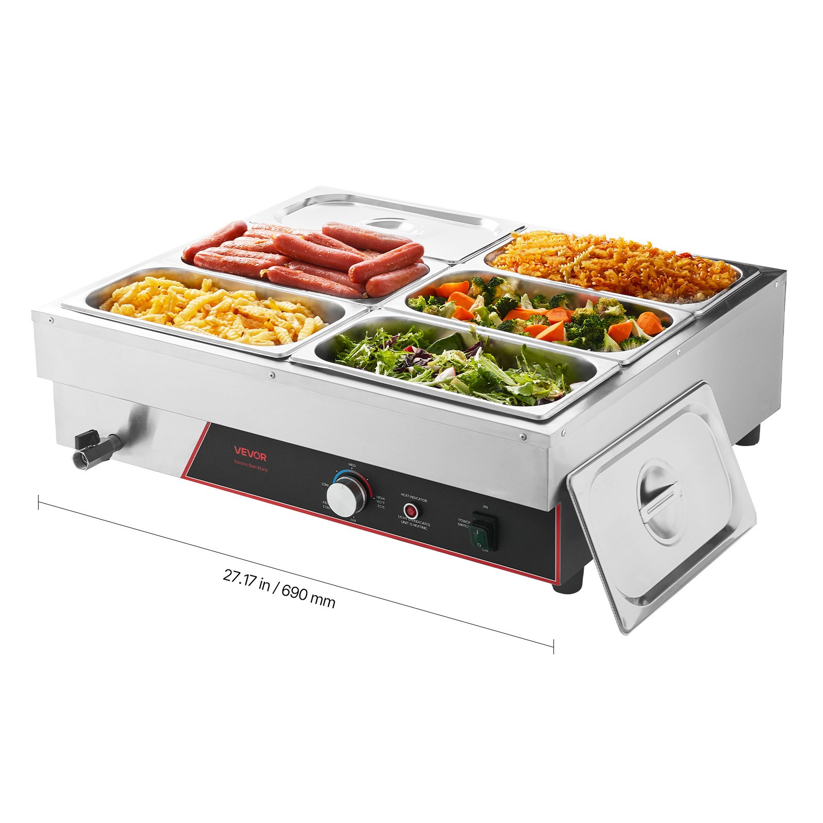 MJ107YN0commercialfoodwarmerm10012 VEVORshoplv VEVOR 1500W Electric Stainless Steel Food Warmer with 6 Pans