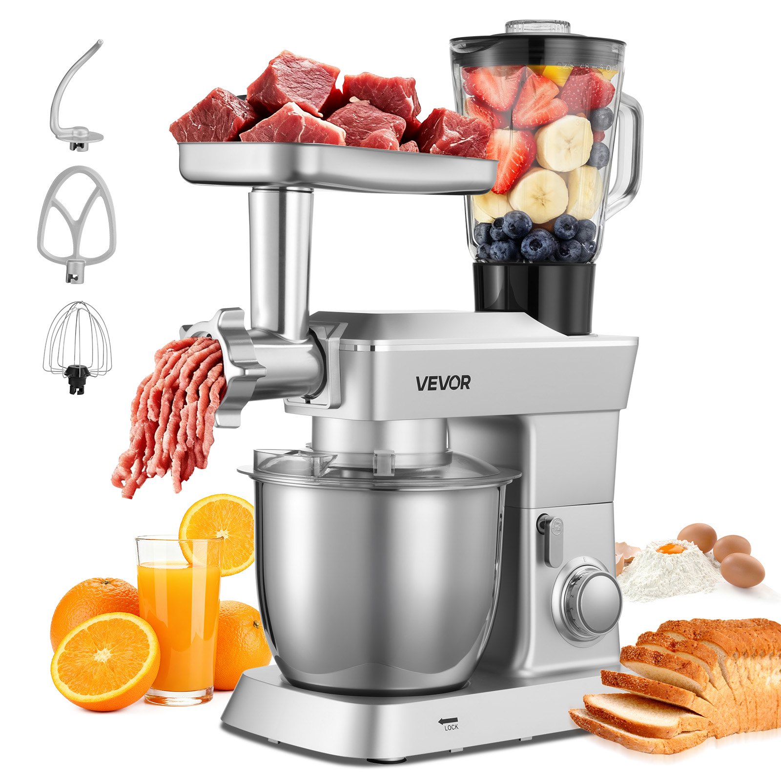 MJ1083E9standmixerm10012 VEVORshoplv VEVOR 1300W 5 in 1 Stand Mixer with 43L Bowl 15L Blender