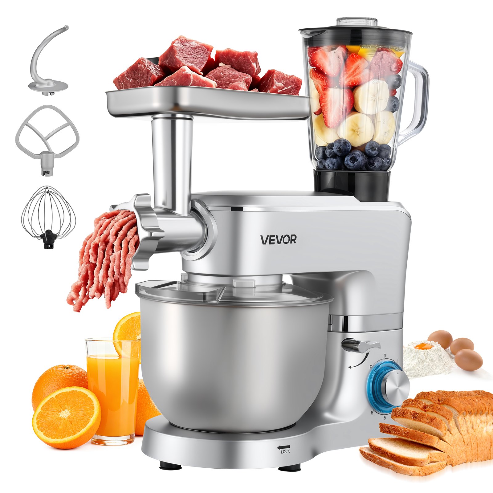MJ108HFWstandmixerm10012 VEVORshoplv VEVOR 1500W 6L 5 in 1 Stand Mixer with Blender