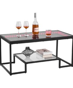 VEVOR Modern Glass Coffee Table with LED Lighting