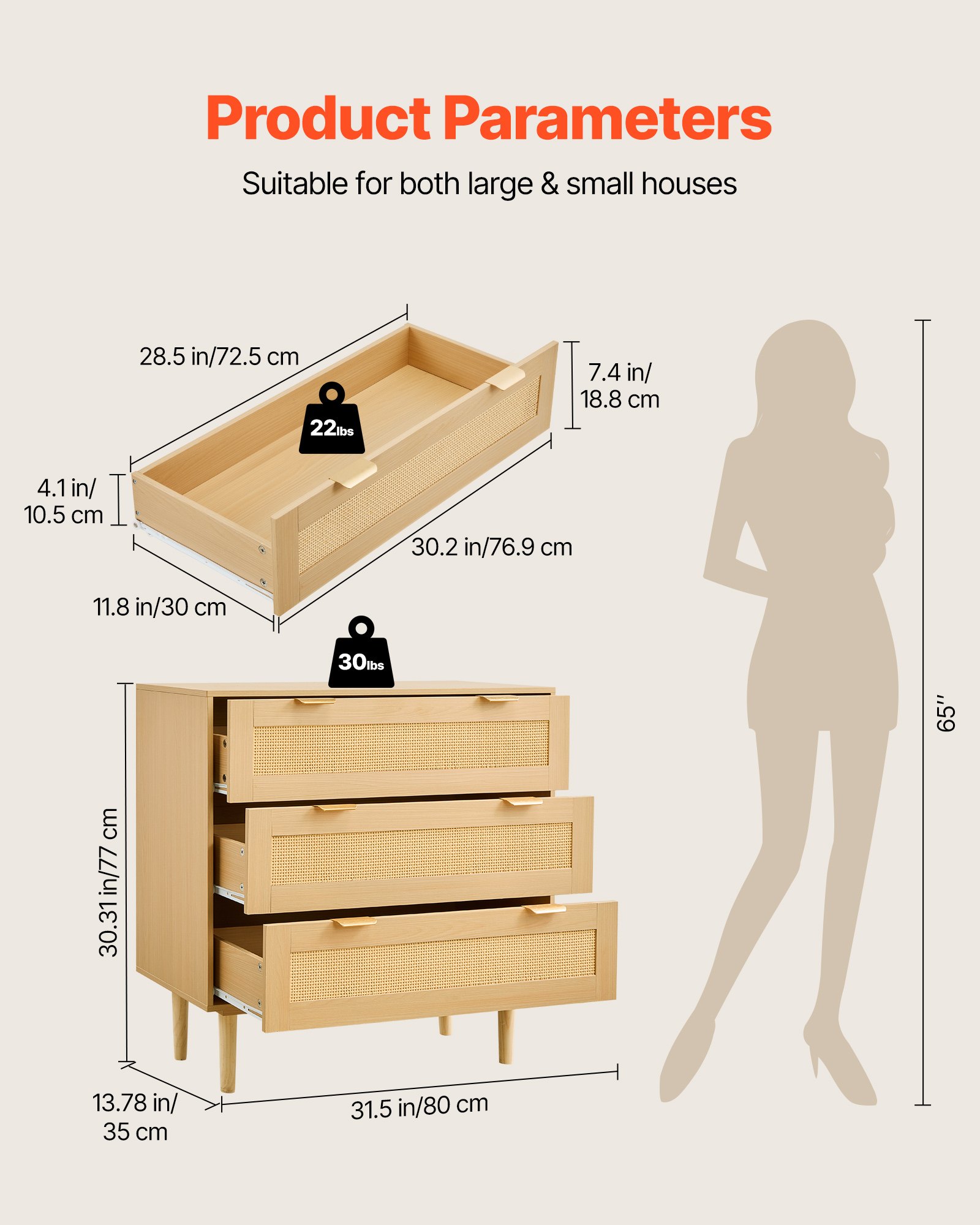 MJ85LJ5Rdrawerdresserf2 VEVORshoplv 188 cm Deep Drawers for Bedroom or Living Room
