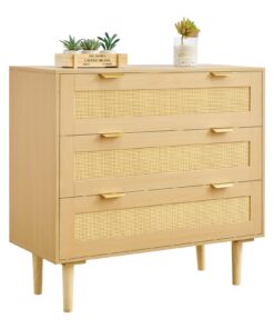 VEVOR 3-Drawer Rattan Dresser with Metal Handles