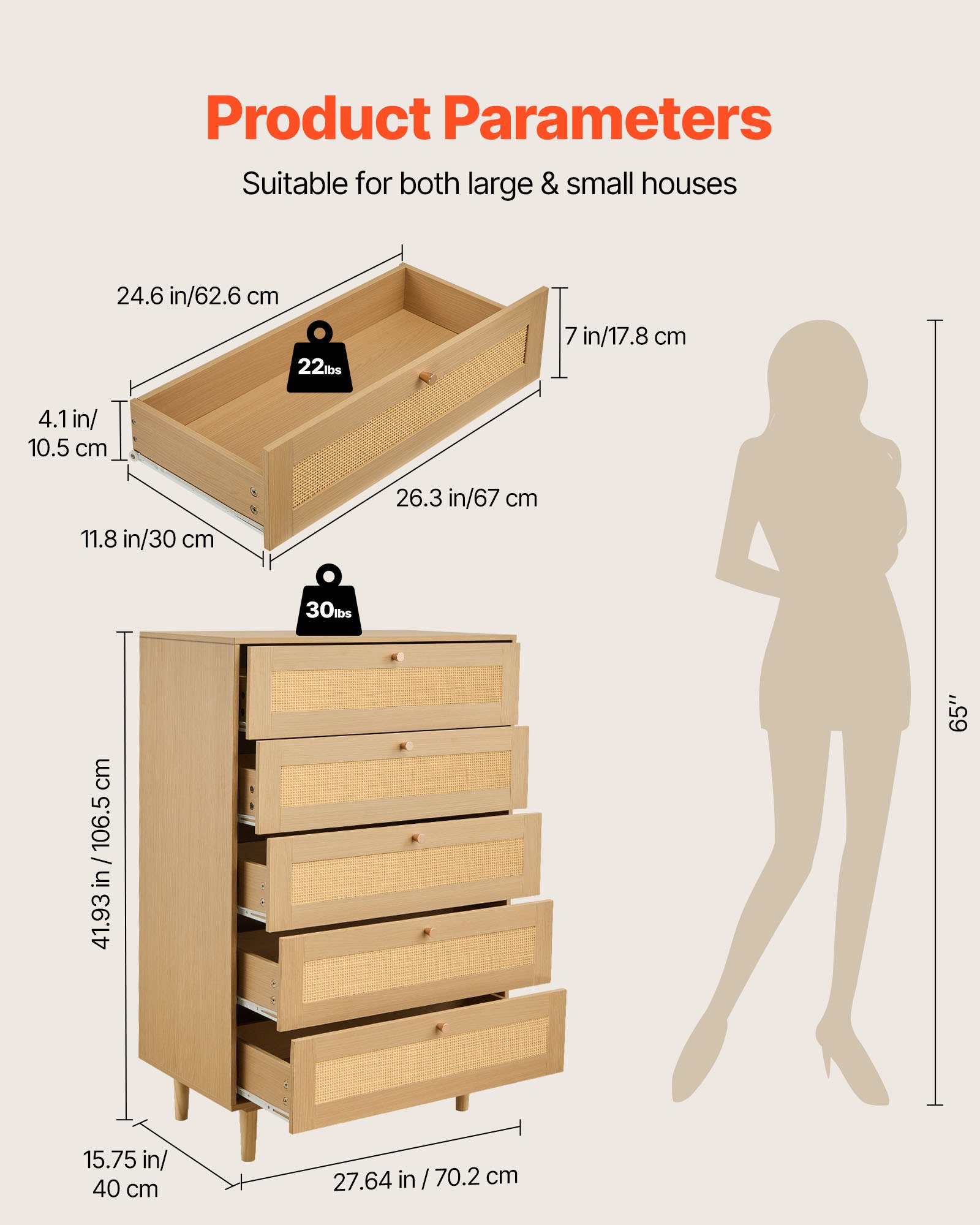 MJ85M43Rdrawerdresserf2 VEVORshoplv 178 cm Deep Drawers