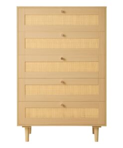 VEVOR 5-Drawer Rattan Dresser with Metal Handles & Wood Legs