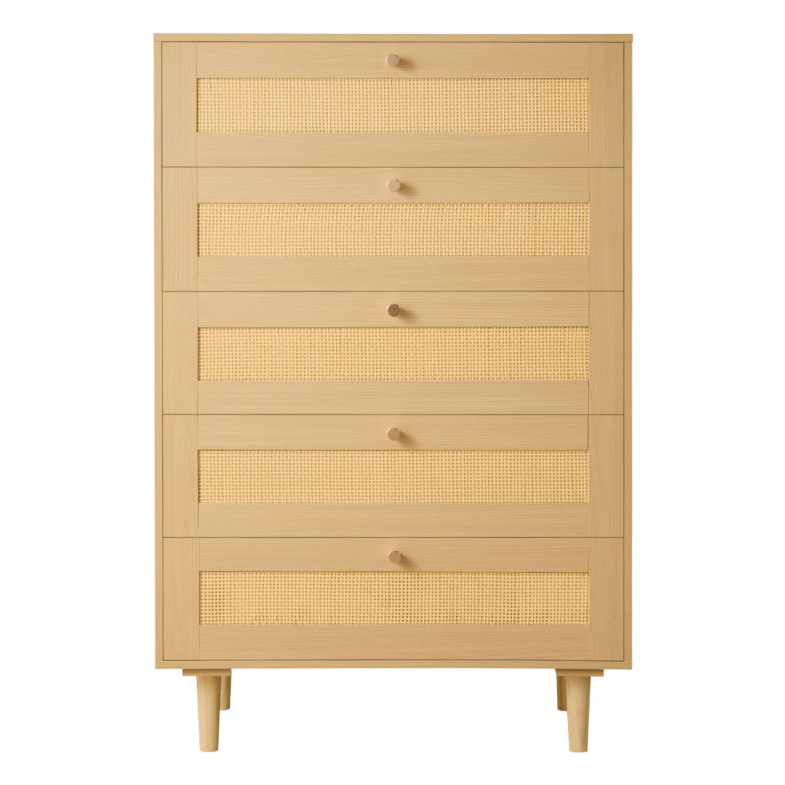 MJ85M43Rdrawerdresserm10012 VEVORshoplv VEVOR 5 Drawer Rattan Dresser with Metal Handles Wood Legs