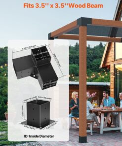 4 Pcs 3-Way Heavy-Duty Steel Corner Brackets for Wooden Posts