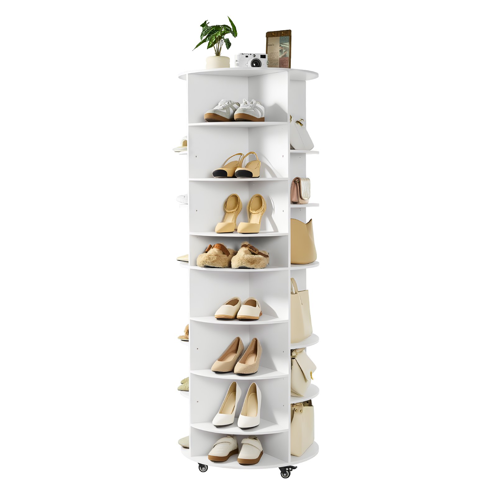 MJ9SRGNMrotatingshoerackm10012 VEVORshoplv VEVOR 7 Tier 360° Rotating Shoe Rack with Adjustable Shelves