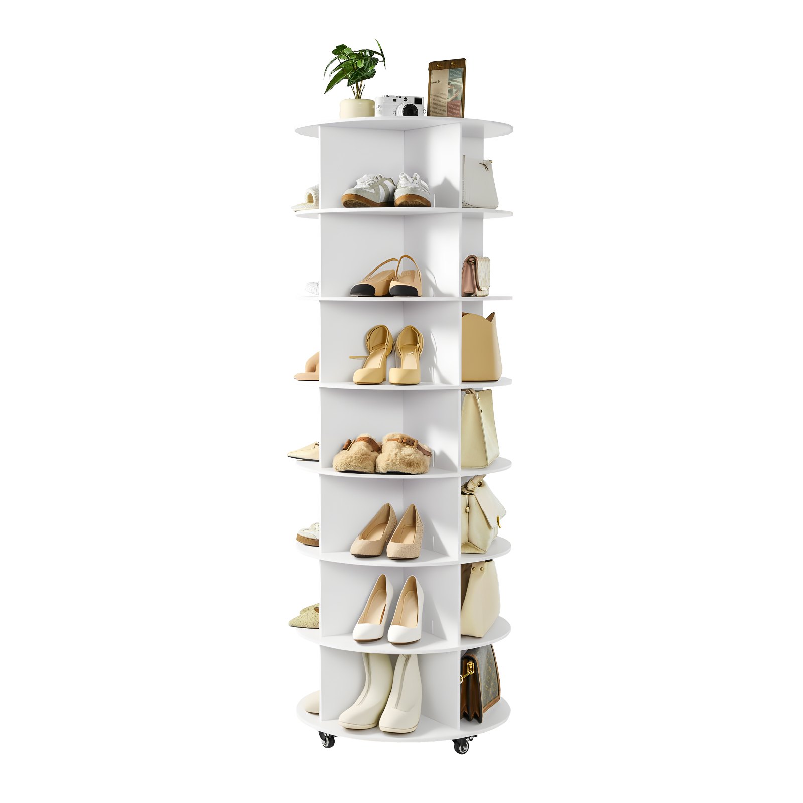MJ9SRQYSrotatingshoerackm10012 VEVORshoplv VEVOR 7 Tier 360° Rotating Shoe Rack with Wheels
