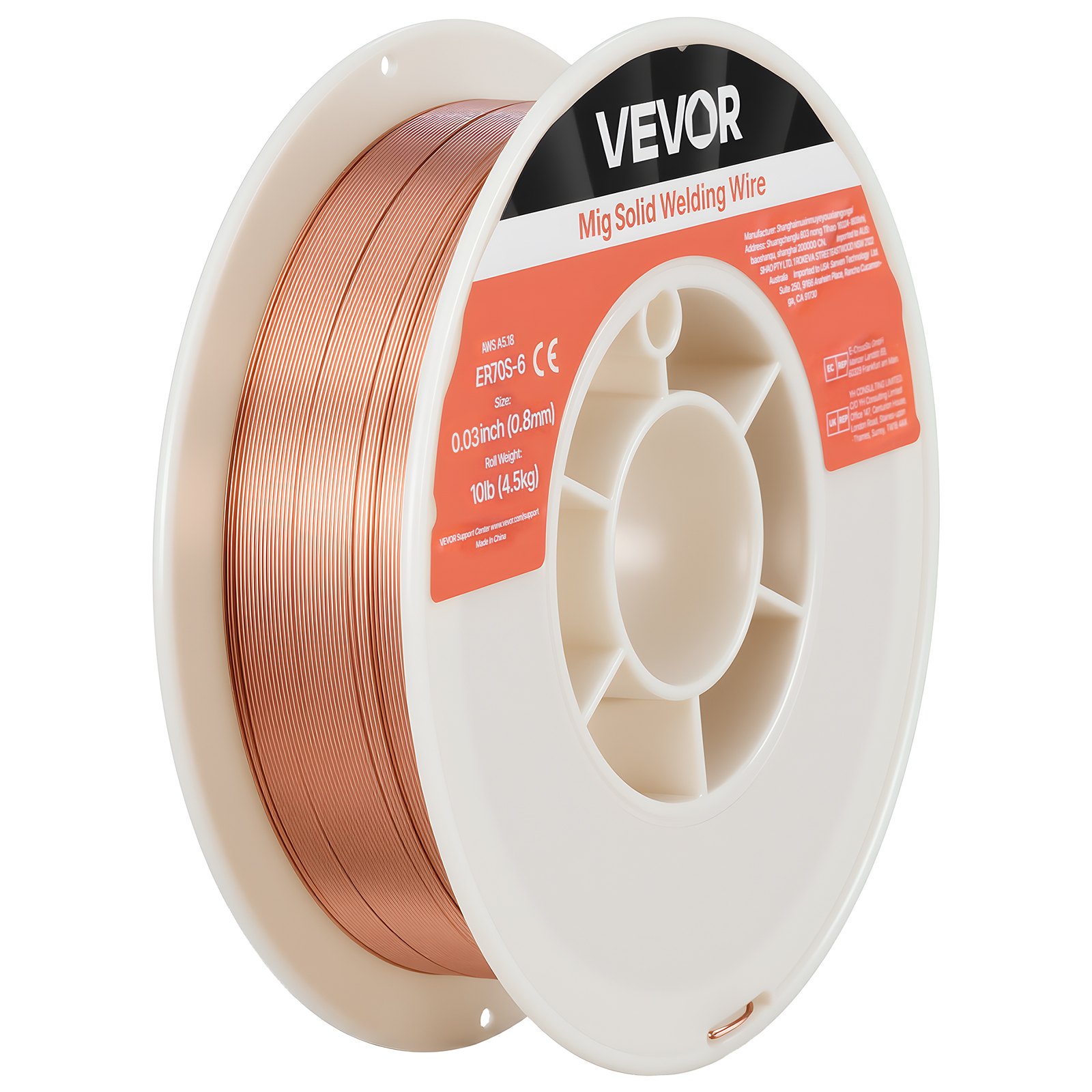 VEVOR Solid MIG Welding Wire ER70S-6, 0.8mm 4.5kg Spool, Low-Spatter Mild Steel Wire for All-Position CO₂/Ar+CO₂ Welding — изображение 10