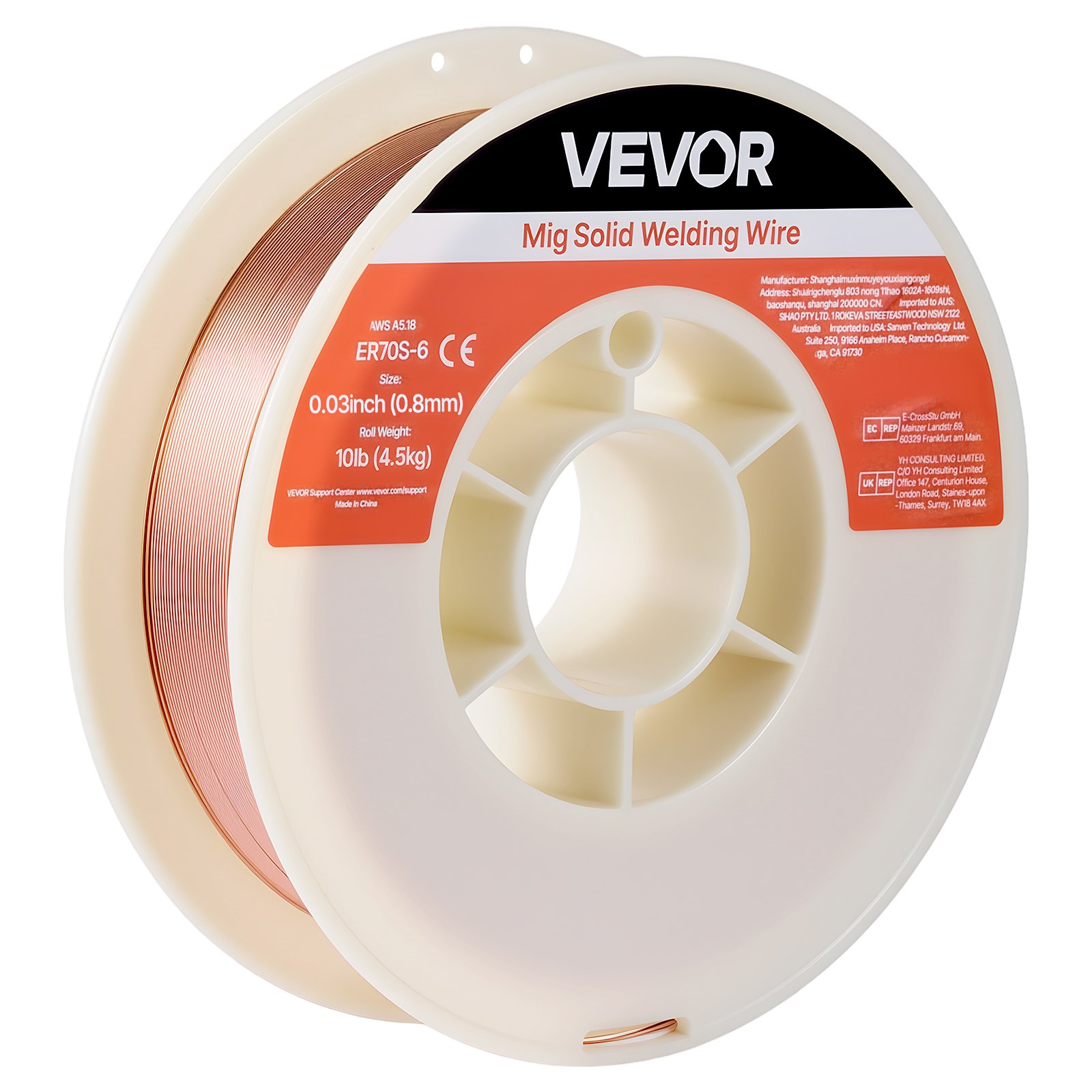 VEVOR Solid MIG Welding Wire ER70S-6, 0.8mm 4.5kg Spool, Low-Spatter Mild Steel Wire for All-Position CO₂/Ar+CO₂ Welding — изображение 11