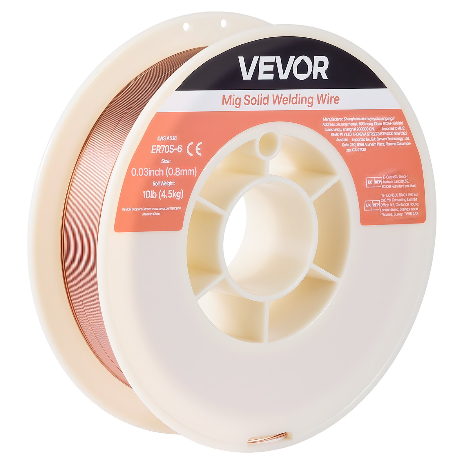 VEVOR Solid MIG Welding Wire ER70S-6, 0.8mm 4.5kg Spool, Low-Spatter Mild Steel Wire for All-Position CO₂/Ar+CO₂ Welding — изображение 12