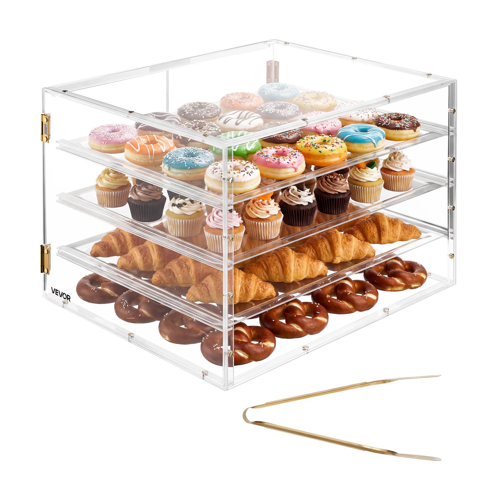 MKY3EX1Pbakerycasem10012 VEVORshoplv VEVOR 4 Tier Acrylic Bakery Display Case 570x455x405 mm