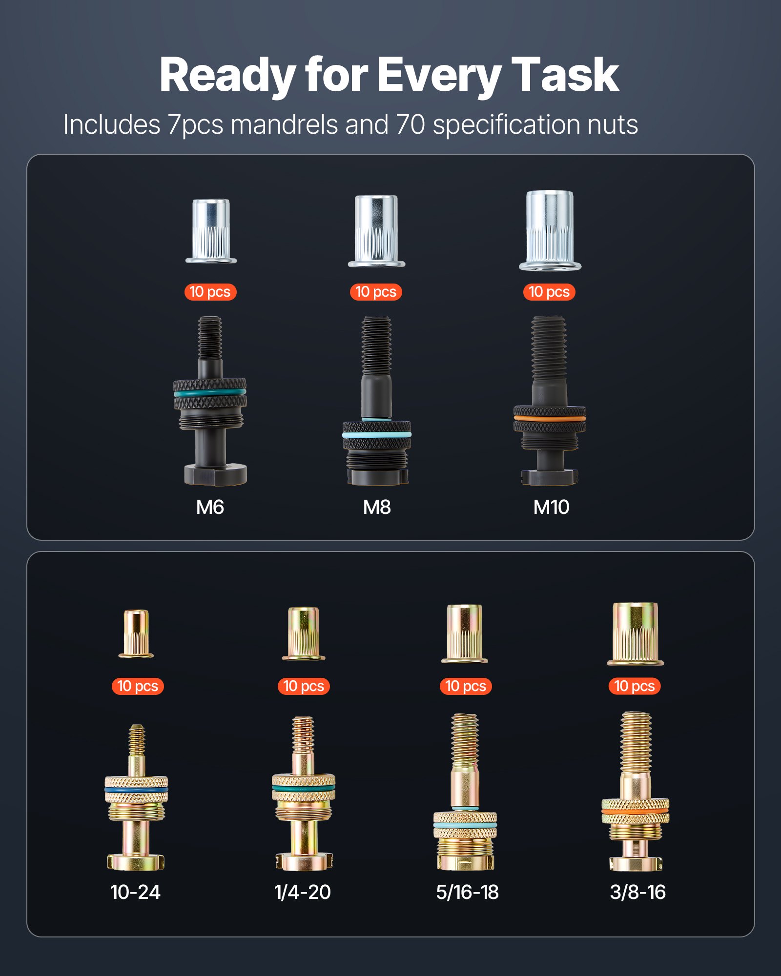 MKY3G594riveterf1 VEVORshoplv 7 Mandrels M6M10 SAE