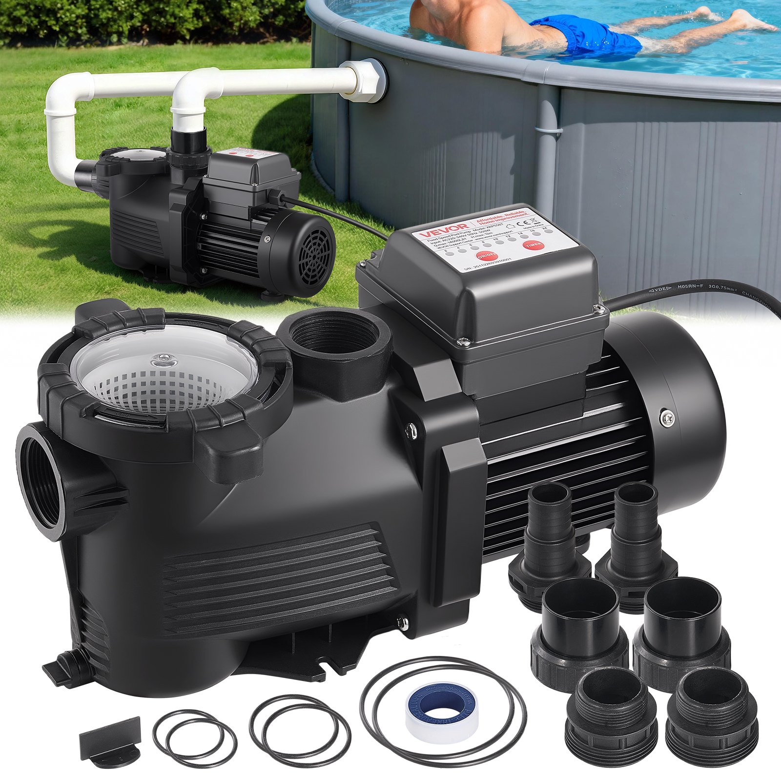 MKZIROA4poolpumpm10012 VEVORshoplv VEVOR 550W Pool Pump with Timer Filter Basket