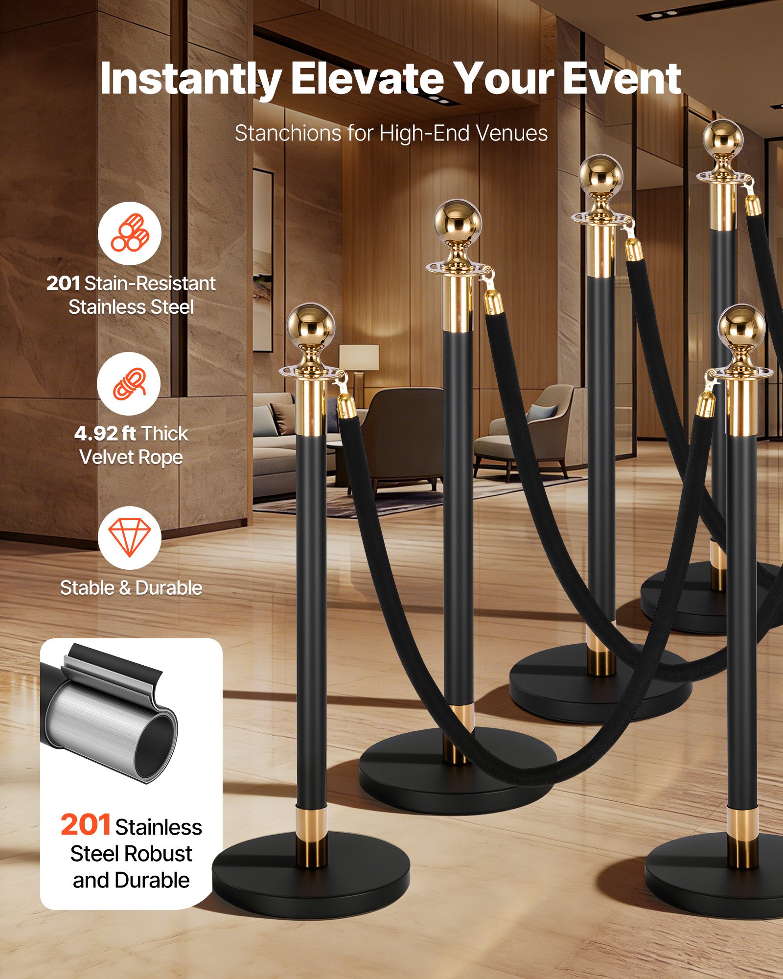 Stainless Steel Posts with Fillable Base for Events