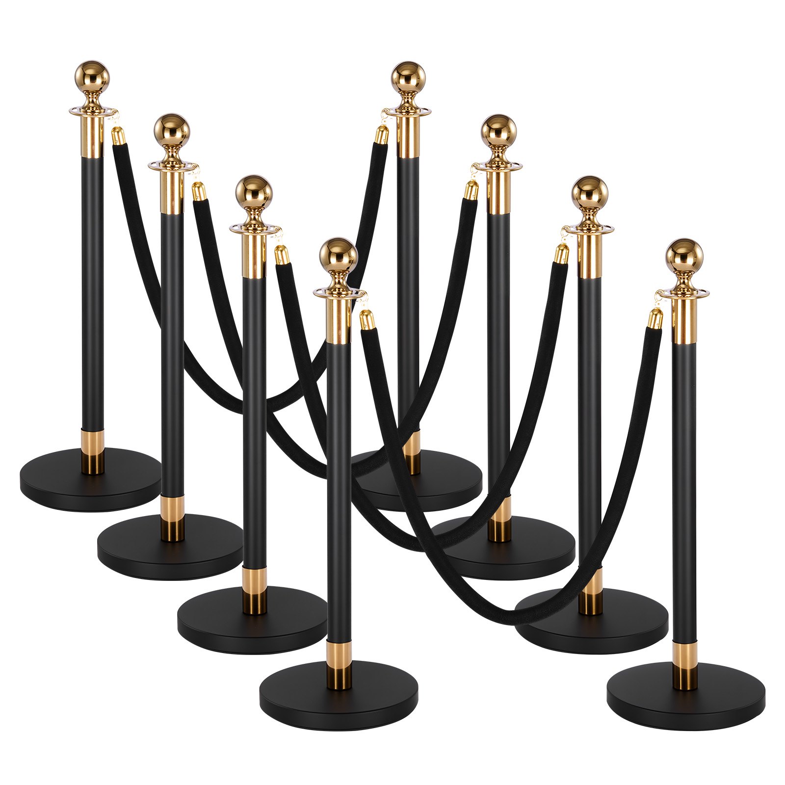 VEVOR 8-Piece Crowd Control Stanchion Set with 6 Black Velvet Ropes