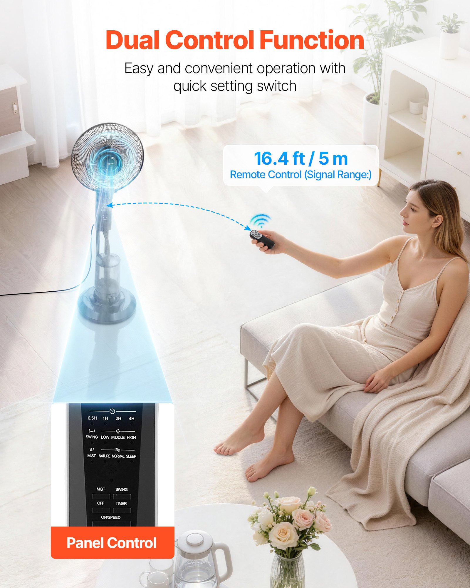 VEVOR 3-Speed Misting Standing Fan 3L with Remote, 3 Modes, Timer, Quiet Water Cooling for Indoor Outdoor Patio Garage - Зображення 6