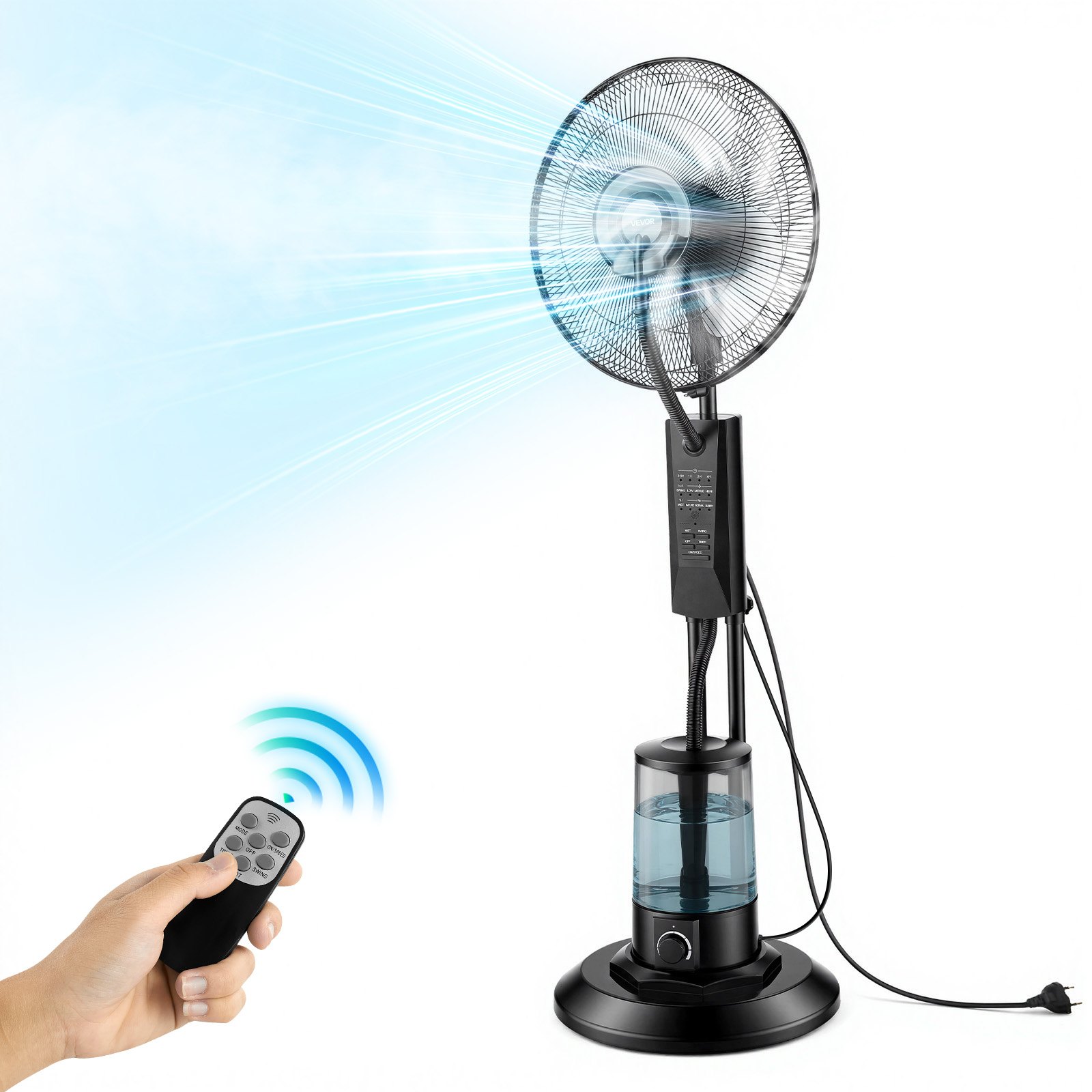 VEVOR 3-Speed Misting Standing Fan 3L with Remote