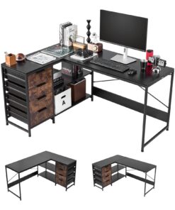 VEVOR Reversible L-Shaped Computer Desk 150 cm with 4 Drawers & Double Shelves