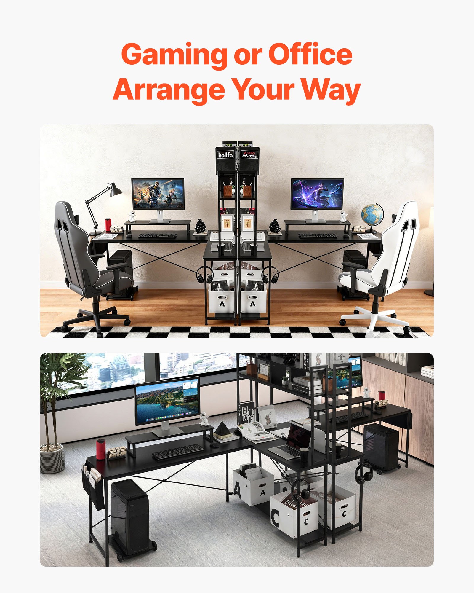 VEVOR 1.7 m Reversible L-Shaped Gaming Computer Desk with Monitor Shelf, Shelves & CPU Stand for Home Office - Зображення 7