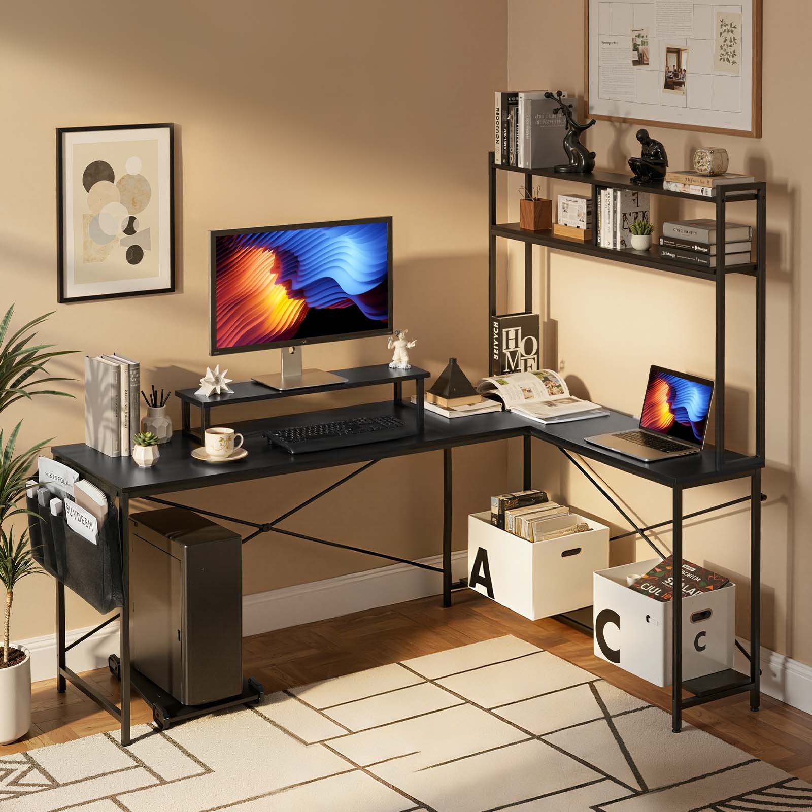 VEVOR 1.7 m Reversible L-Shaped Gaming Computer Desk with Monitor Shelf, Shelves & CPU Stand for Home Office - Зображення 8