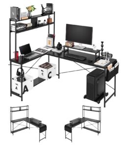 VEVOR 1.7 m Reversible L-Shaped Gaming Computer Desk with Monitor Shelf