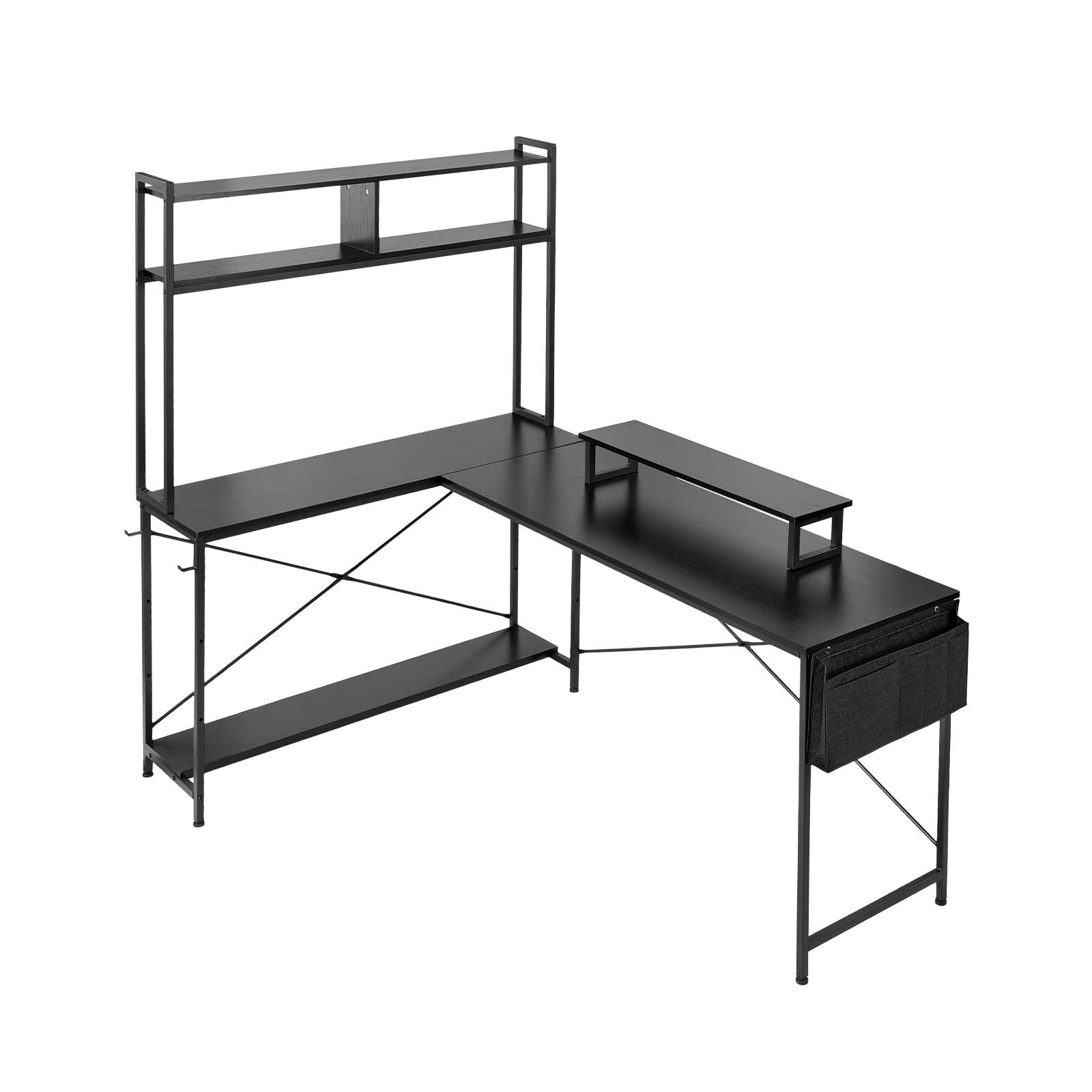 VEVOR 1.7 m Reversible L-Shaped Gaming Computer Desk with Monitor Shelf, Shelves & CPU Stand for Home Office - Зображення 9