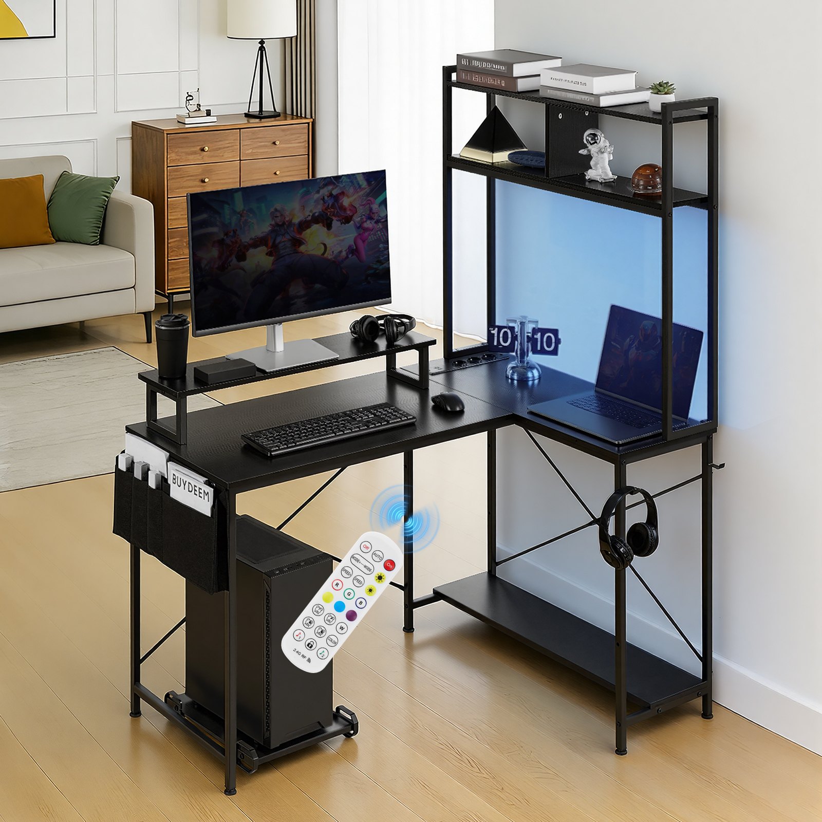 VEVOR 1.2 m Reversible L-Shaped Gaming Desk with RGB LED, Power Outlets, Monitor Stand, Shelves & CPU Stand for Home Office - Зображення 8