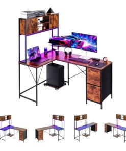 VEVOR 1.58 m Reversible L-Shaped Gaming Desk with RGB LED