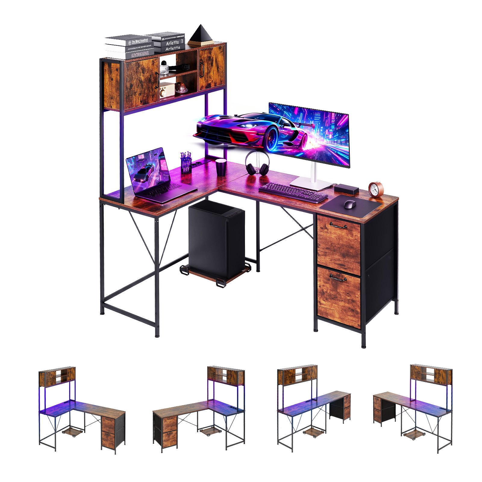 VEVOR 1.58 m Reversible L-Shaped Gaming Desk with RGB LED