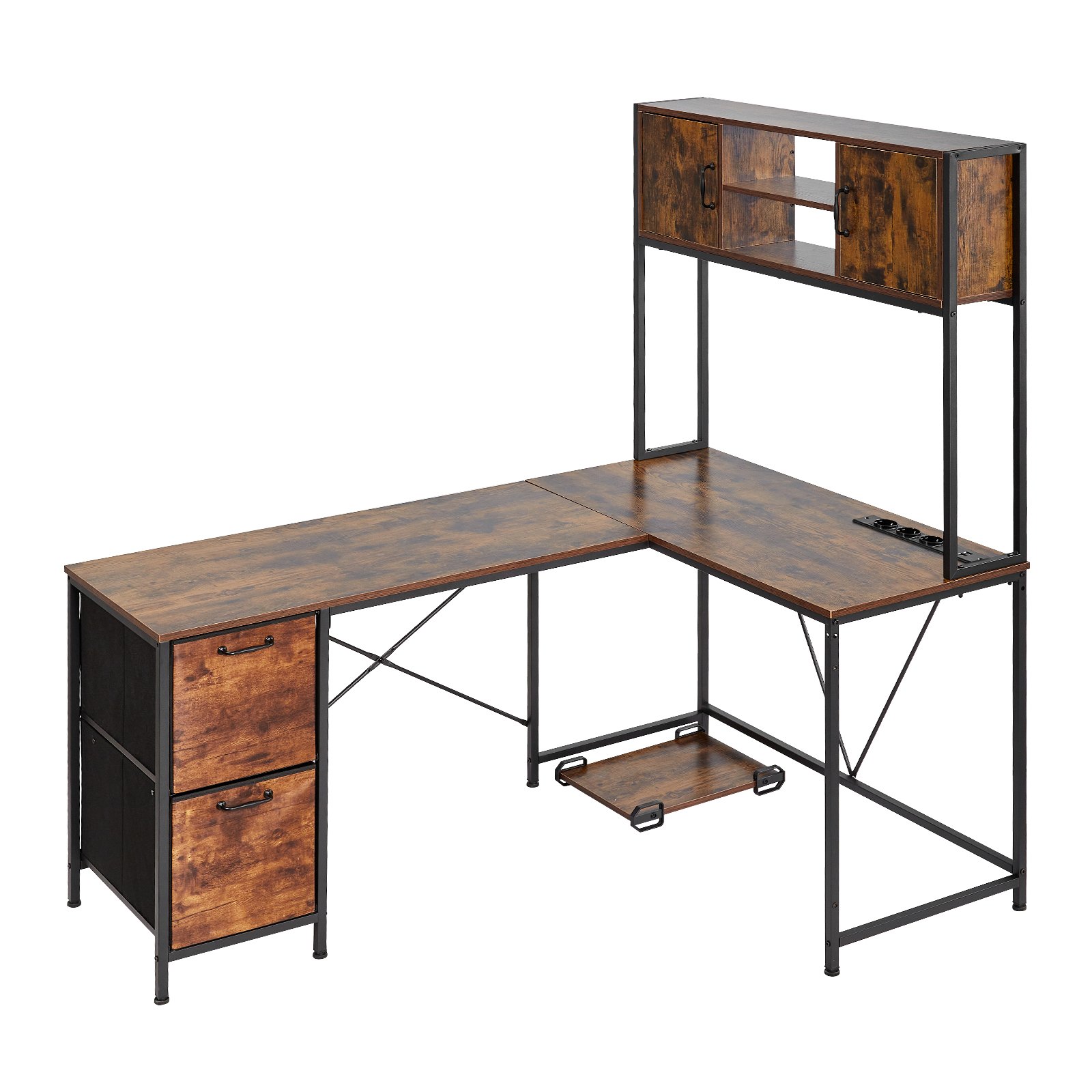 VEVOR 1.58 m Reversible L-Shaped Gaming Desk with RGB LED, Power Outlets, Storage Cabinets, Drawers & Movable CPU Stand - Зображення 10