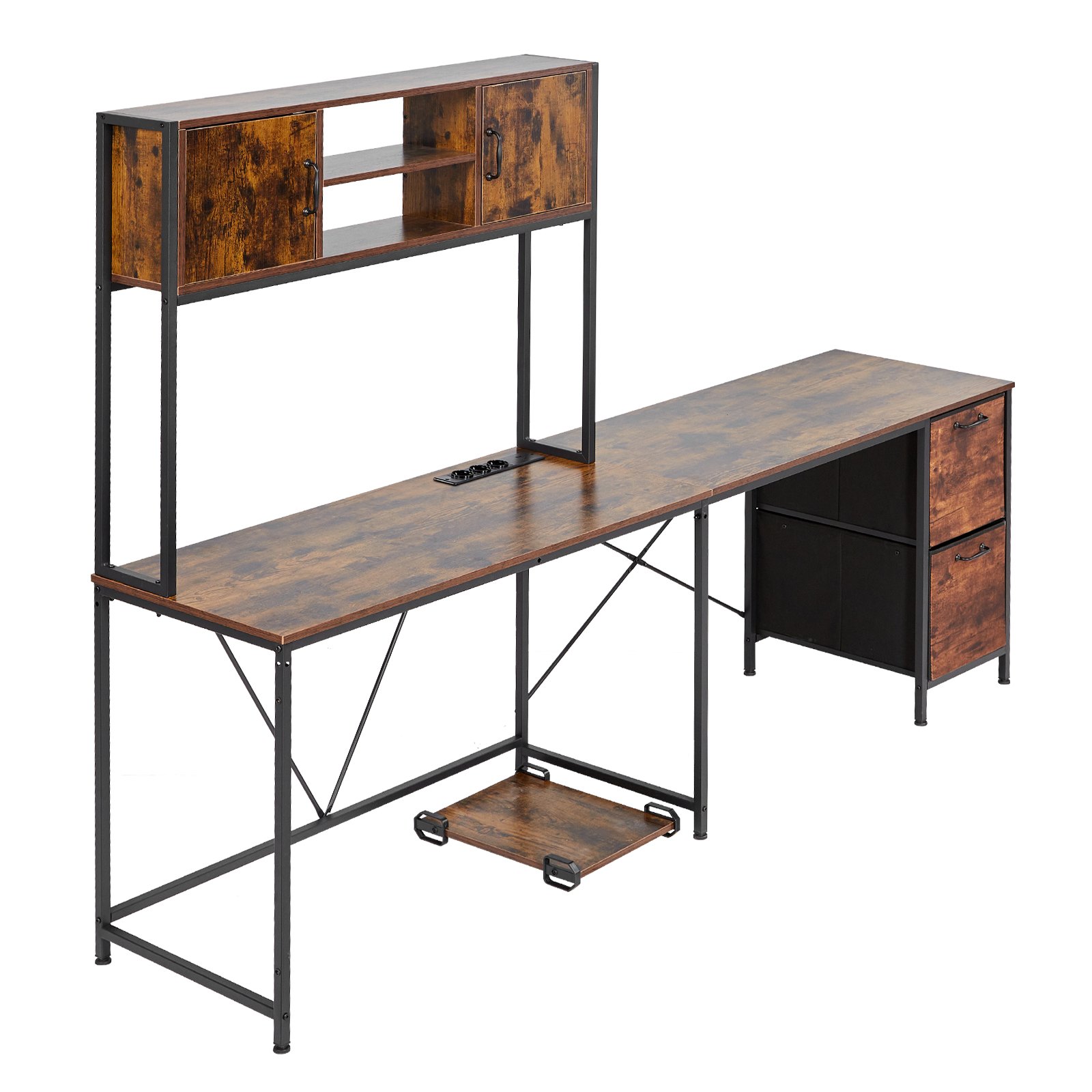 VEVOR 1.58 m Reversible L-Shaped Gaming Desk with RGB LED, Power Outlets, Storage Cabinets, Drawers & Movable CPU Stand - Зображення 11