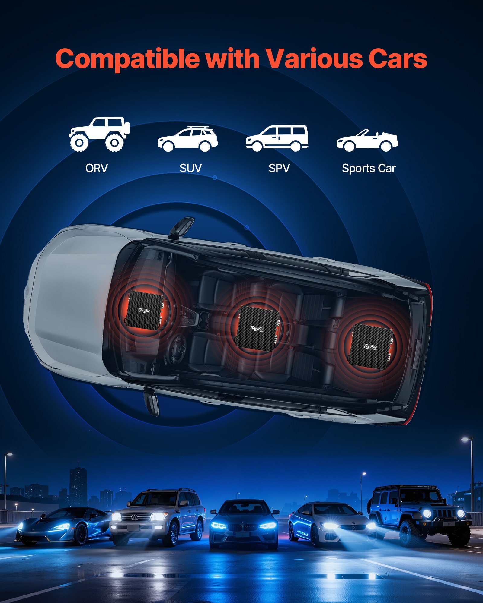 VEVOR 2-Channel Bridgeable Car Audio Amplifier Class AB, 2 x 300W/4Ω 2 x 600W/2Ω, High Power Stereo Amp for 12V Vehicles — изображение 6