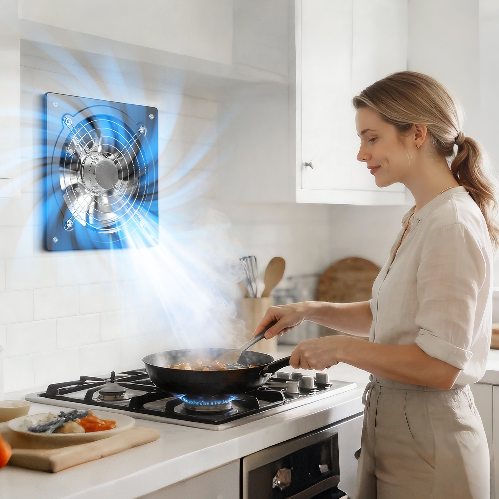 VEVOR 25.4 cm 988 m³/h Wall Exhaust Fan with Speed Control, 50W Steel Ventilation Fan with Backdraft Damper for Kitchen, Garage, Attic — Attēls 8