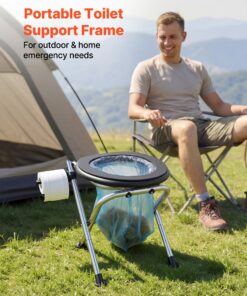 Foldable Stainless Steel Travel Toilet with Soft Seat & Trash Bags for RV