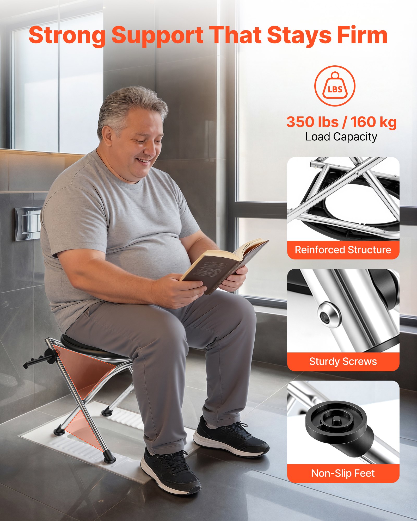 VEVOR Portable Camping Toilet 160 kg, Foldable Stainless Steel Travel Toilet with Soft Seat & Trash Bags for RV, Truck, Outdoor Use - Зображення 5