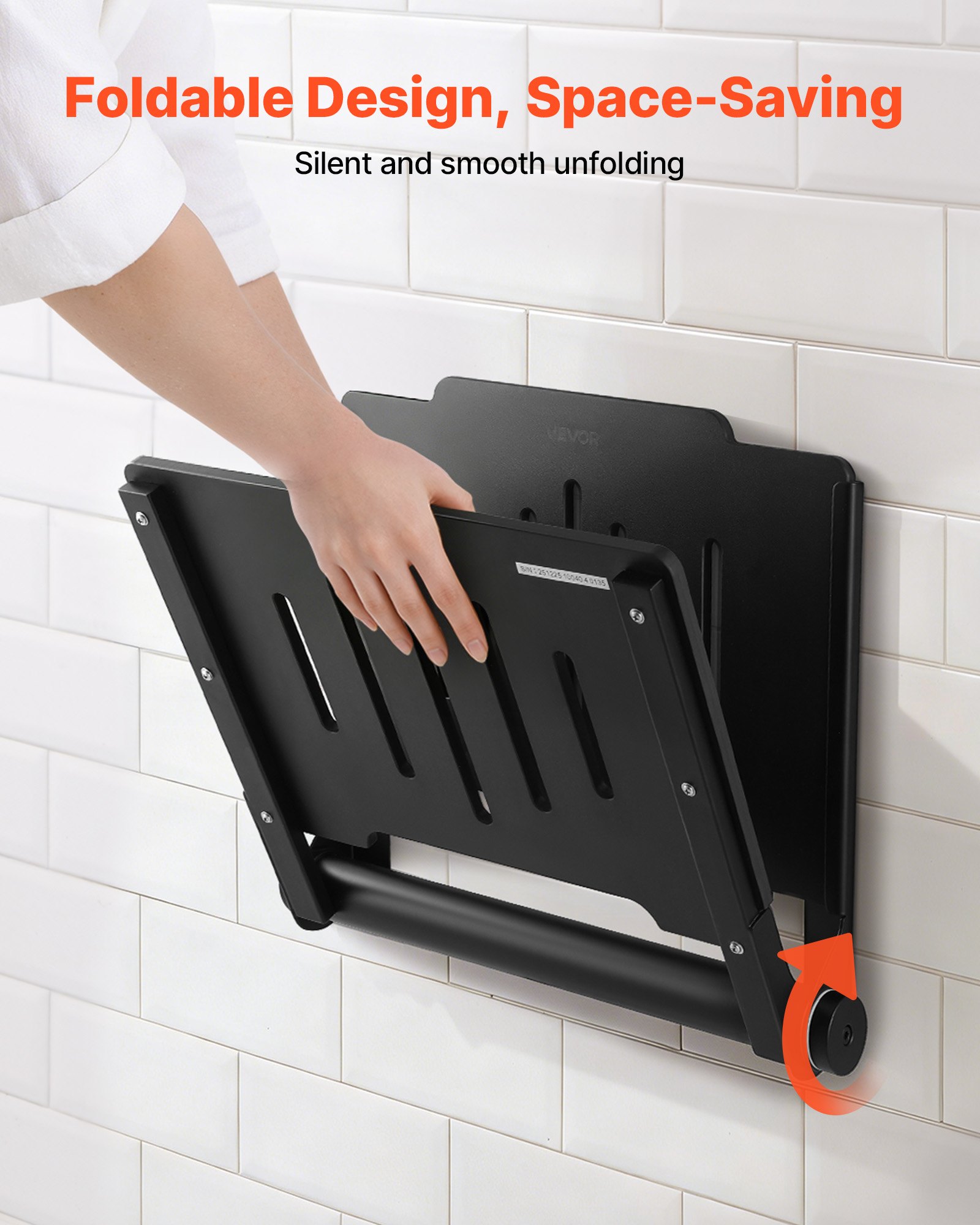 VEVOR Foldable Wall Mounted Shower Seat 45.2 cm with Backrest, Plastic Bench with 304 Stainless Steel Frame, 180 kg Load for Adults & Seniors - Зображення 5