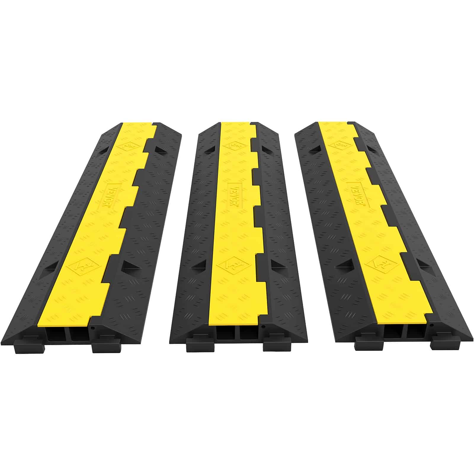VEVOR 3-Pack Cable Protector Ramp 101x24.5x5cm, 2 Channels, 4989.5kg/Axle Load, Rubber Speed Bump for Driveway & Traffic Safety