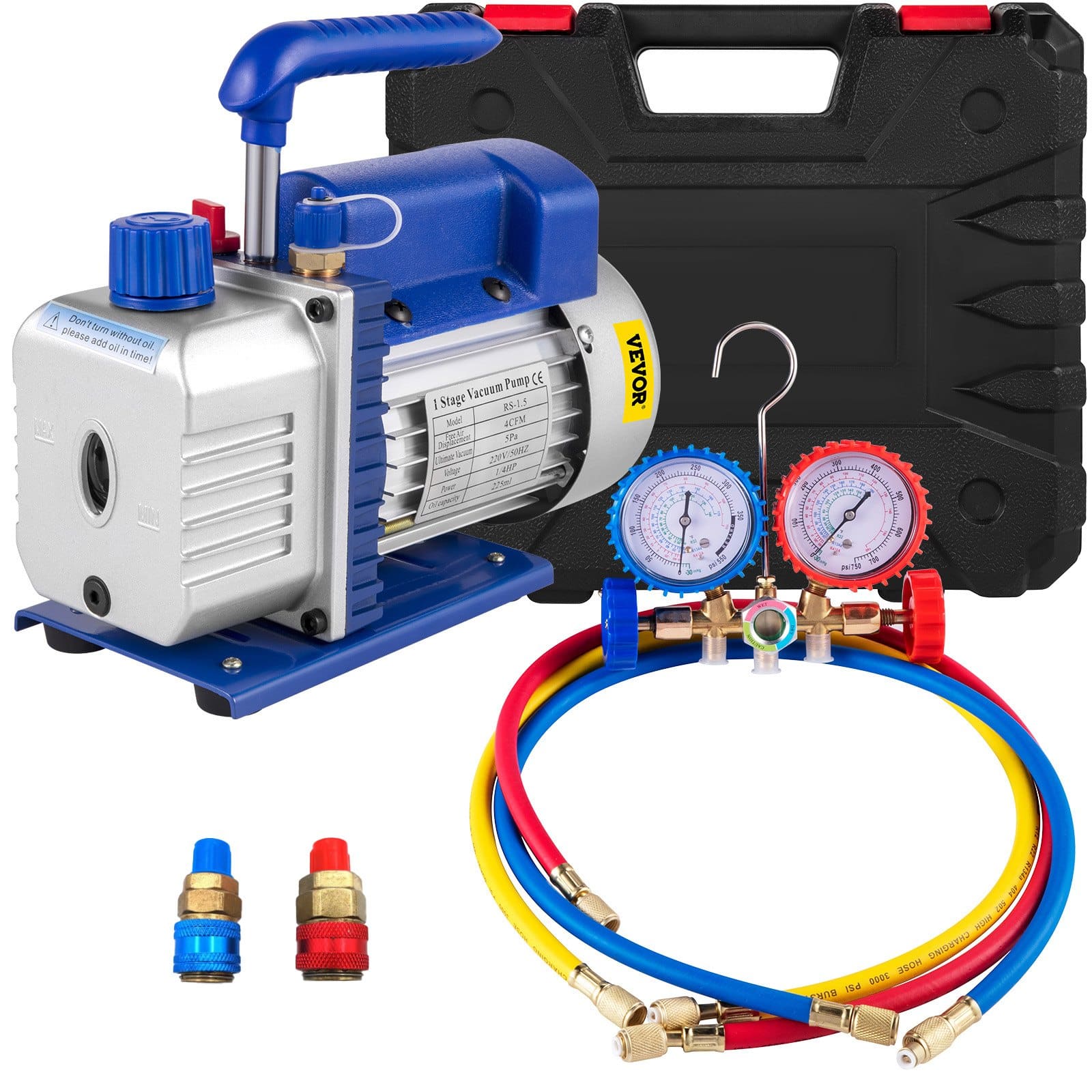 VEVOR 233 L/min 246W Vacuum Pump Kit with Manifold Gauges & Hoses for HVAC A/C R22 R134A R12 R502 Systems